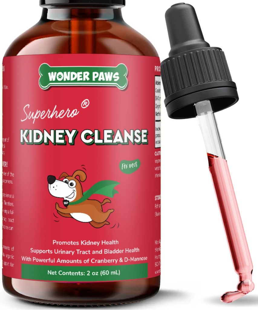 Wonder Paws Premium Kidney Support for Dogs – Suplemento de arándano para perros – Tratamiento de la UTI de perros – apoya la vejiga, la detox, la salud de orina y el riñón – Suplemento de Riñón líquido para perros 2 oz (60ml)
