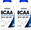 Nutricost BCAA 1000mg, 500 cápsulas (250 serv), 2:1:1 Aminoácidos de cadena ramificada (500 mg de L-Leucine, 250 mg de L-Isoleucine y L-Valine) (2 botellas)