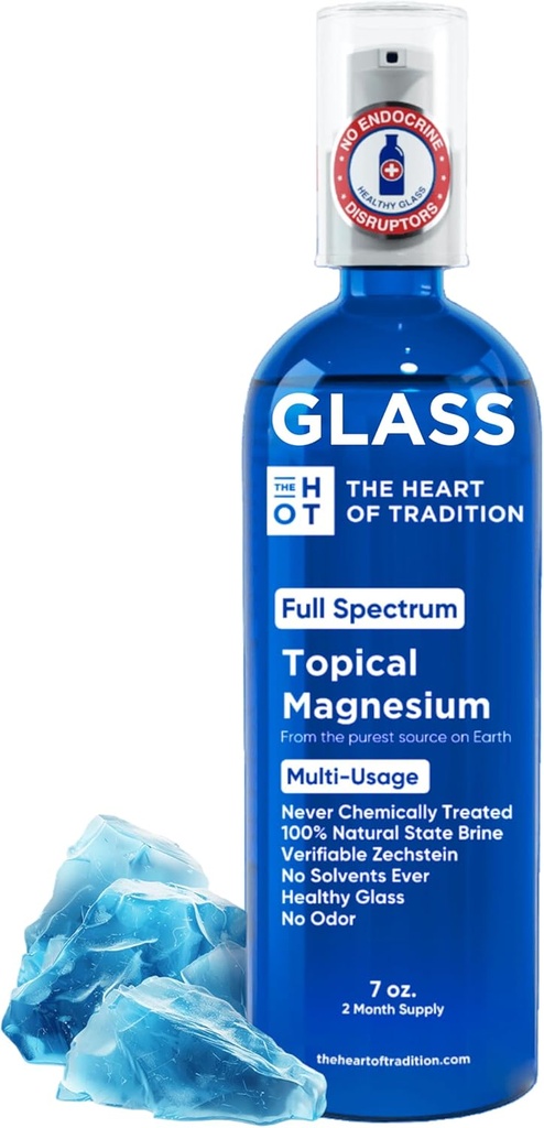 Topical Magnesium Oil Spray Glass Bottle from Ancient Zechstein Sea and Trace Mineral 7 floz - Transdermal Pure Magnesium Spray Oil for Feet, Muscle Relaxation, Leg Cramps, Sleep and Overall Health