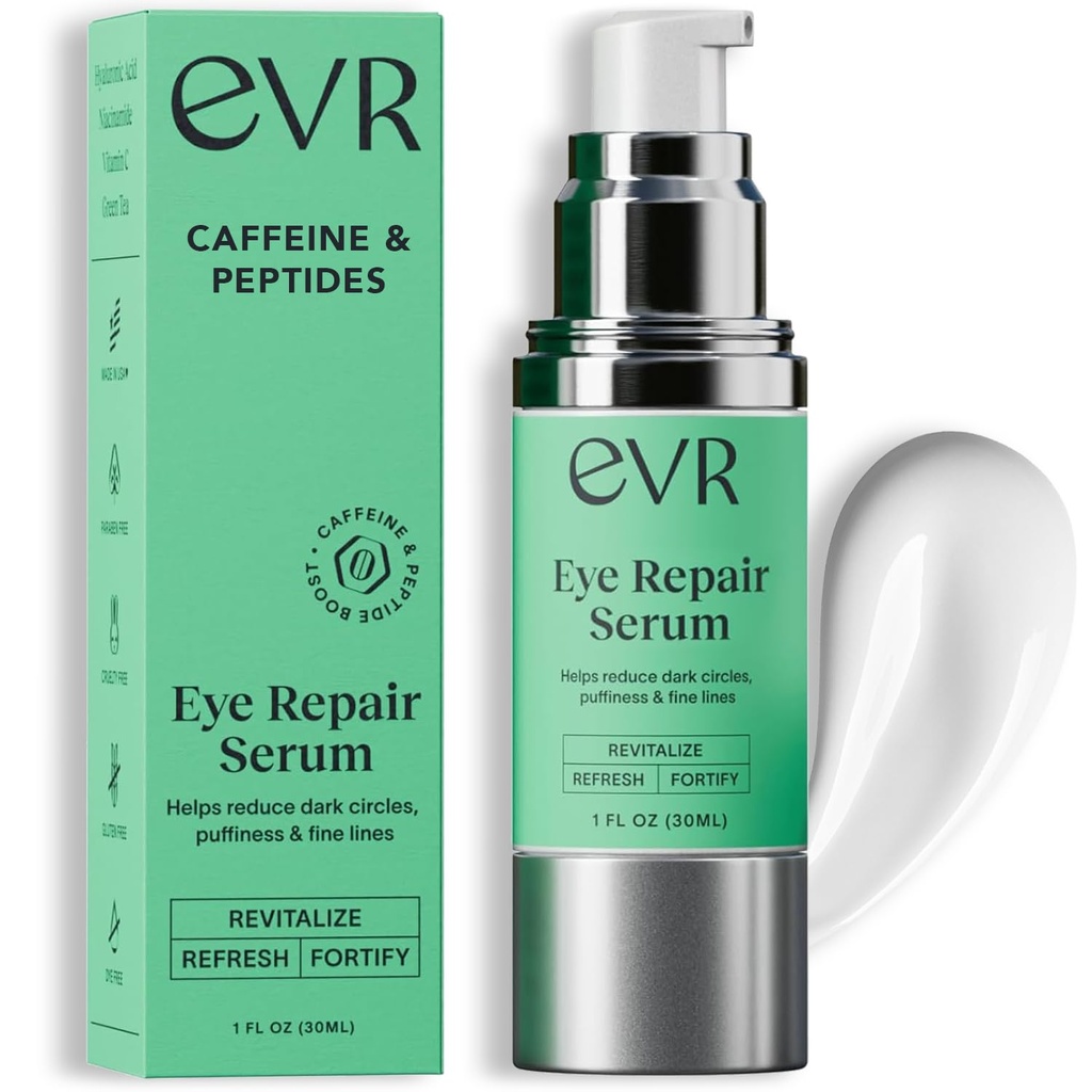 Caffeine Eye Cream for Dark Circles Puffiness and Wrinkles - Fragrance Free - Anti-aging Eye Care for Sensitive Skin - Made in the USA for Men and Women - 1 Oz