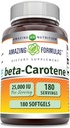 Fórmulas asombrosas Beta-Caroteno Suplemento TENIDO 25000 UI por Serving TEN 180 Softgels Silencio No-OMG ANTE Gluten-Free TEN Made in USA