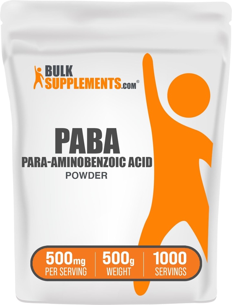 BulkSupplements.com PABA Powder - para Aminobenzoic Acid, PABA Supplement for Wellness - Vegan & Gluten Free, 500mg por Serving, 500g (1.1 lbs) (Pack of 1)