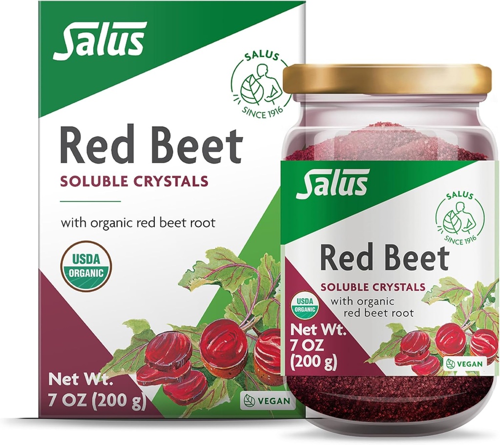 Salus Red Beet Crystals - Orgánica Nutricional Beet Root Powder Mix - Superfood Powder Suplemento con Vitamina C, Folate, Magnesium &amp; Potassium - 7 oz