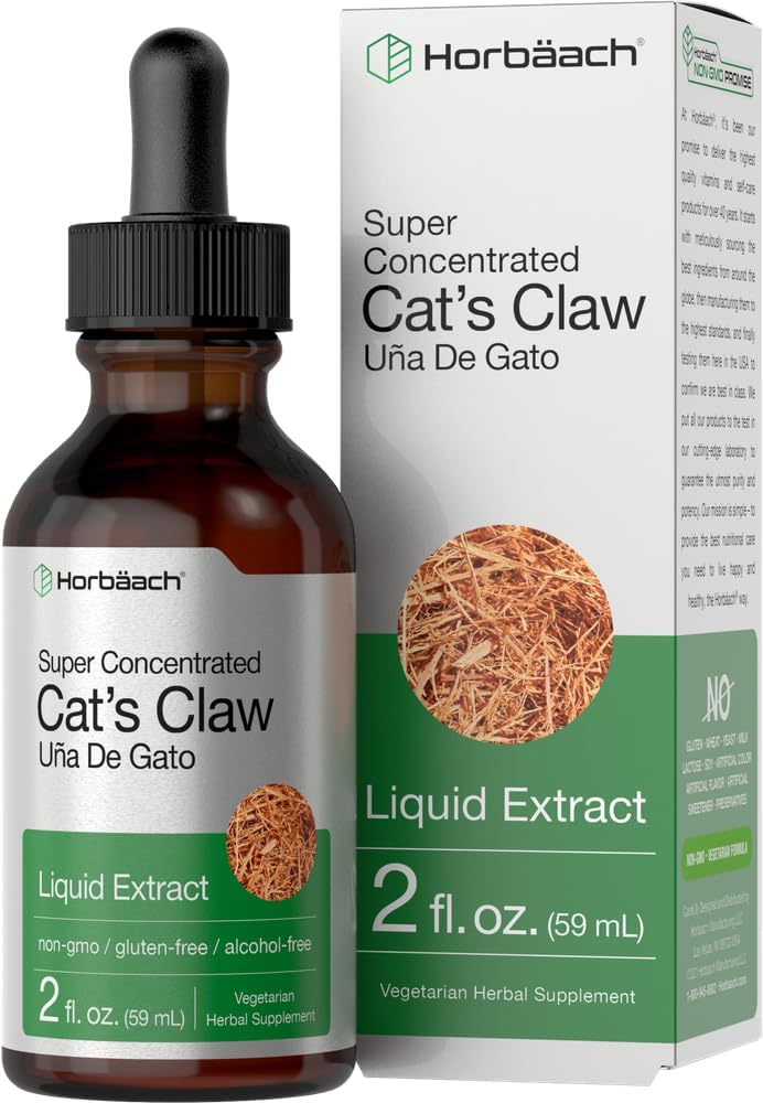 Horbäach Cats Claw Herb Extract Tincture ← 2 Fl Oz tóxico Alcohol Gratis Silencio Vegetarian, Non-GMO, Gluten Free Liquid