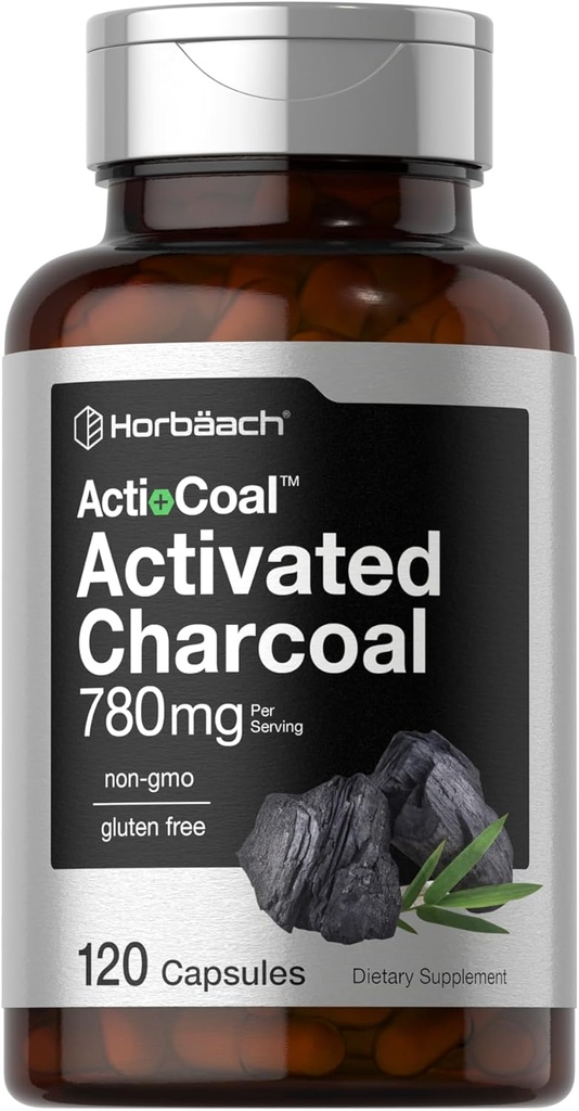 Horbäach Charcoal Pills 780mg | 120 Capsules | Activated Charcoal from Coconut Shells | Non-GMO and Gluten Free | Acti-Coal