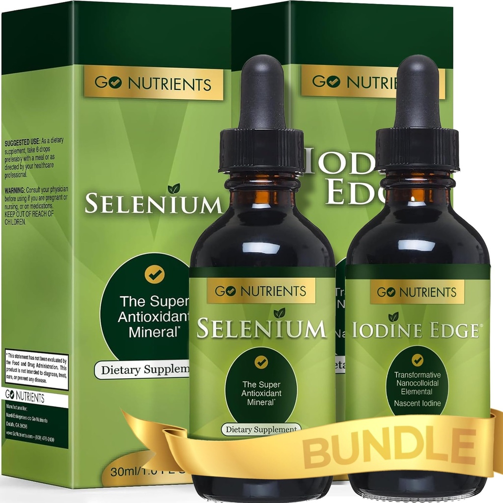 Go Nutrients Selenium 200 mcg Supplement | Go Nutrients Nascent Iodine Supplement | High Potency Liquid Drops - Non-GMO, Gluten-Free