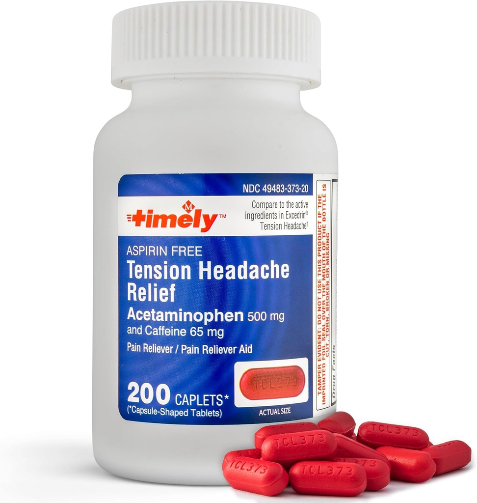 Cápsulas - 200 Cápsulas - Dolor de Tensión y Dolor de Dolor con Acetaminofeno 500 mg y Caffeine 65 mg Estrés Extra para Cabeza, Cuello, Agujero y Dolor Corporal, Aspirina Gratis - Hecho en EE.UU.