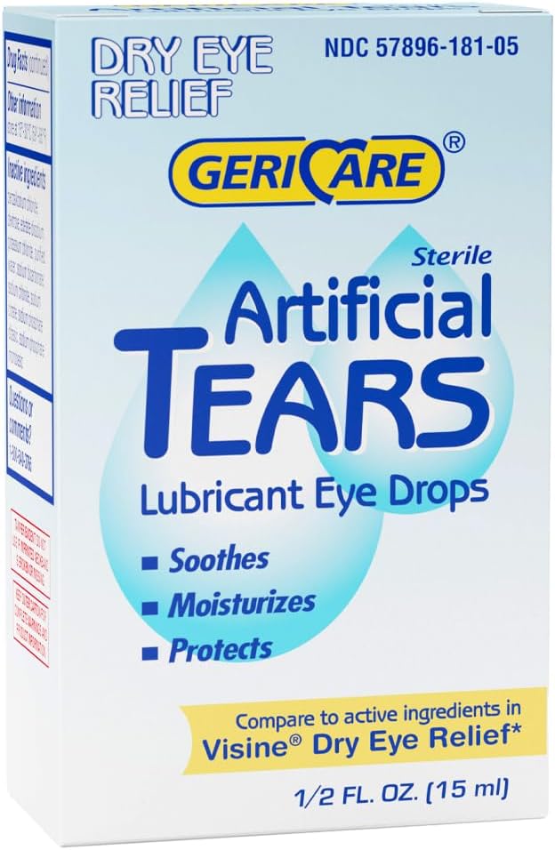 Teares de lubricación artificial de GeriCare, gotas de hidratación de ojos relajantes - Fórmula lubricante de ojos duraderos, botella de 0,5 oz (15ml) (Pack of 1)