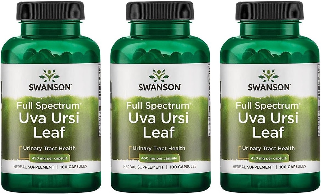 Swanson Full-Spectrum Uva Ursi Leaf - Herbal Supplement Supporting Kidney & Urinary Tract Health - May Support Cardiovascular System Function " Bladder Health - (100 cápsulas, 450 mg cada uno) 3 Pack