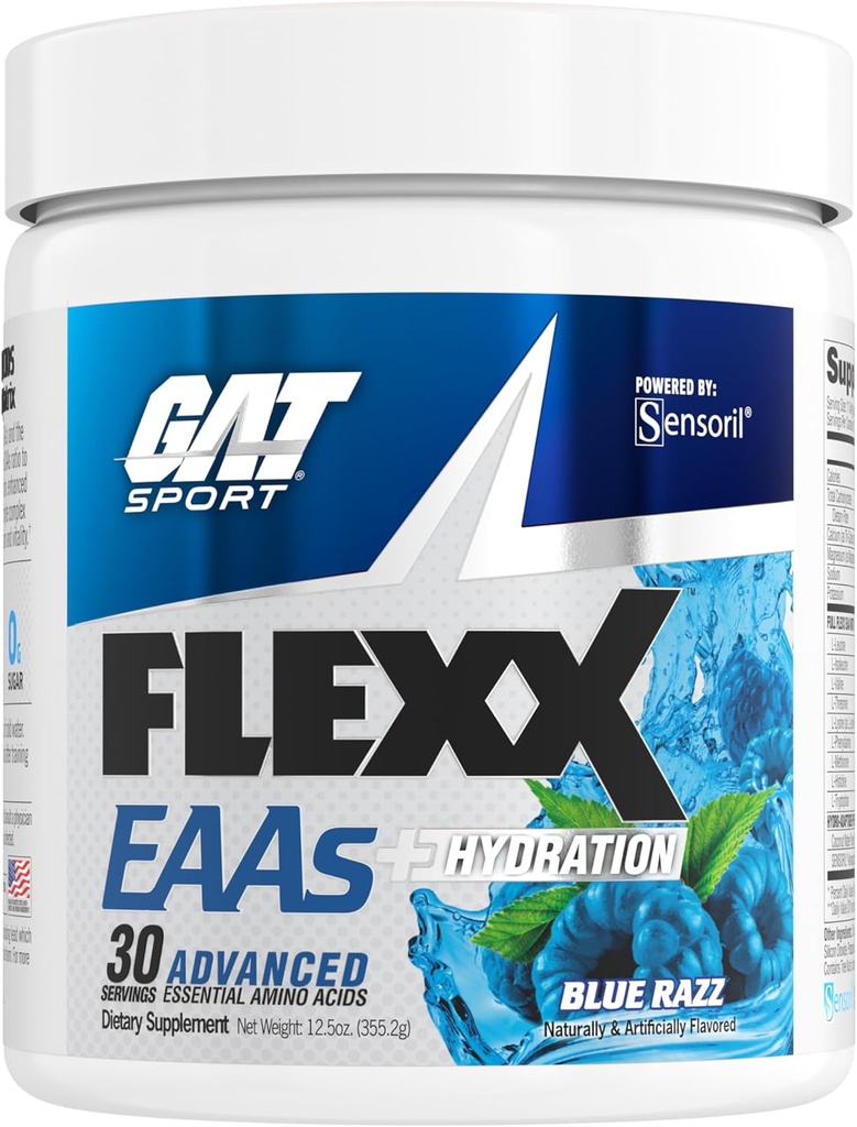 GAT SPORT Flexx EAAs + Hidración, Aminoácidos Esenciales Avanzados, 30 Servimientos (Blue Razz)