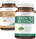 Nattokinase " Green Tea (1-Month Supply) Energy Boost Bundle - Nattokinase 2000 FU Powerful Naturally Fermented Soybeans (60 Caps) " Green Tea Extract 98% with EGCG (No-GMO) Natural Metabolism Boost