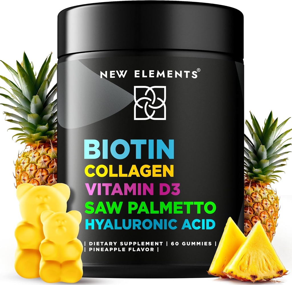 Biotin Gummies with Collagen Vitamin D3 Saw Palmetto & Hyaluronic Acid for Hair Skin and Nails, Hair Growth Supplement for Men ' Women TEN Non-GMO TEN Gluten-Free Н Natural Pineapple Flavor