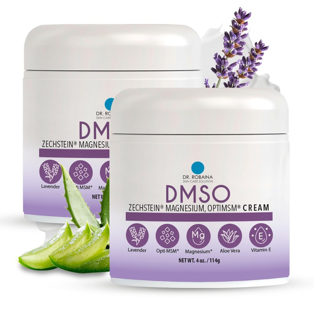 Dr. Robaina Lavender DMSO Cream - 99,9% Pure Pharmaceutical Grade ← Fórmula de Nutrición de Skin con Zechstein Magnesium, Arnica, Aloe Vera, Vitamina E - 4 oz Silencioso Made in USA