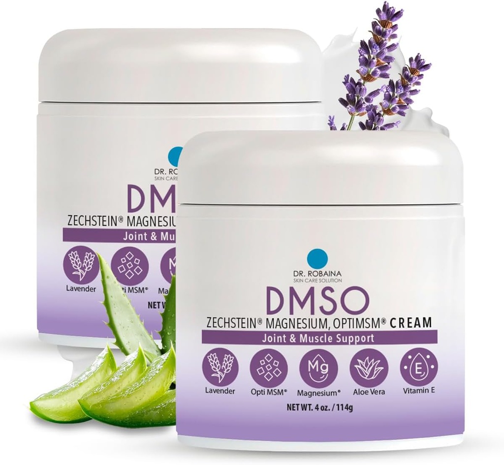 Dr. Robaina Lavender DMSO Cream - 99,9% Pure Pharmaceutical Grade ← Fórmula de Nutrición de Skin con Zechstein Magnesium, Arnica, Aloe Vera, Vitamina E - 4 oz Silencioso Made in USA