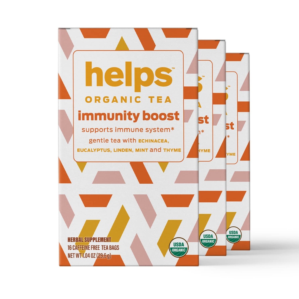 HELPS TEAS ← Ayuda a la Inmunidad Boost Tea ← Combinación de hierbas ecológicas de Echinacea, Eucalyptus, Mint, Linden, Thyme y Natural Honey Flavor. Facilita la Salud Respiratoria Silencio 16 Bolsas de té - Pack of 3 ←