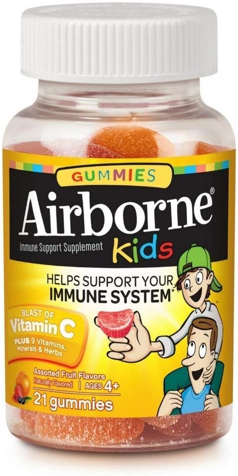 Airborne Kids Assorted Fruit Flavored Gummies, 21 Cuenta - 500 mg de Vitamina C y Minerales &amp; Herbs Immune Support (Packaging May Vary) (Pack of 6)6