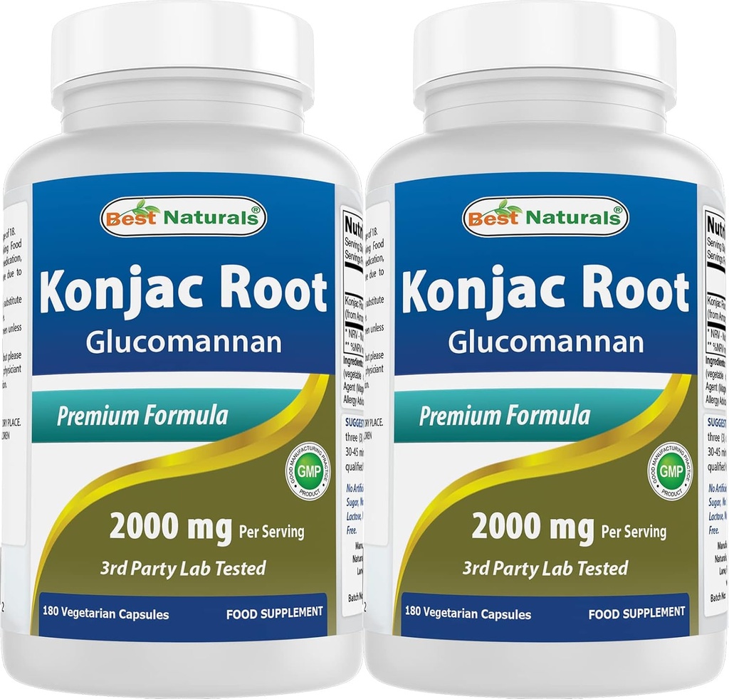 Mejores Naturales 2 Pack Konjac Glucomannan Root 2000 mg por Serving - 180 Vegetarian Capsules