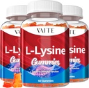 L-Lysine 1000mg Gummies - Supports Skin, Lip, Vegan, Gluten Gratis, 60 Lisina Chewable para adultos, Vitaminas Tissue Health & Immune System, Amino Acid Vitamin Supplement & Complex Supplements (3 Pack)