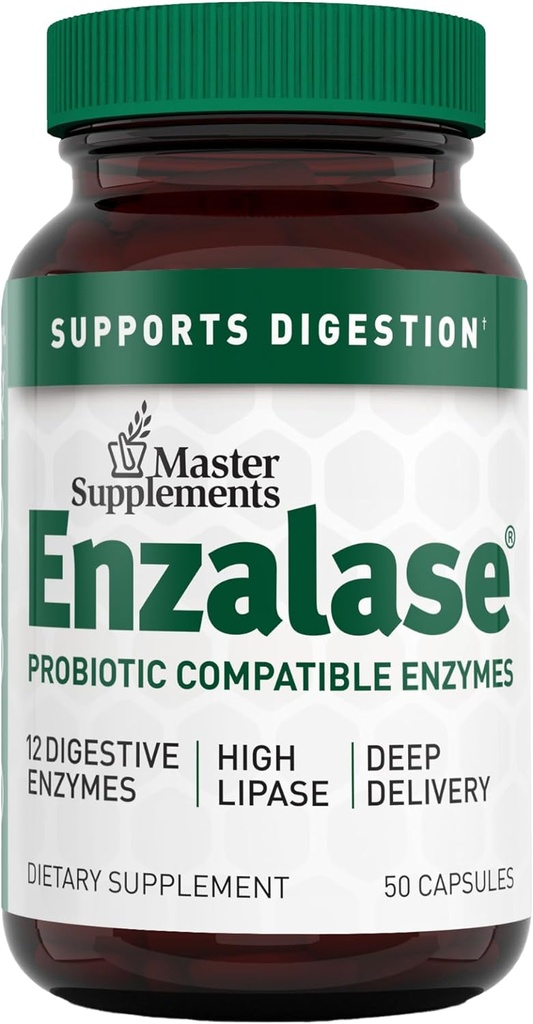 Suplementos Maestros Enzalase - 50 cápsulas - Probiótico Enzimas Compatibles - Provee Boost Digestivo + Gas &amp; Bloating Relief - Gluten Gratis - 50 Servimientos
