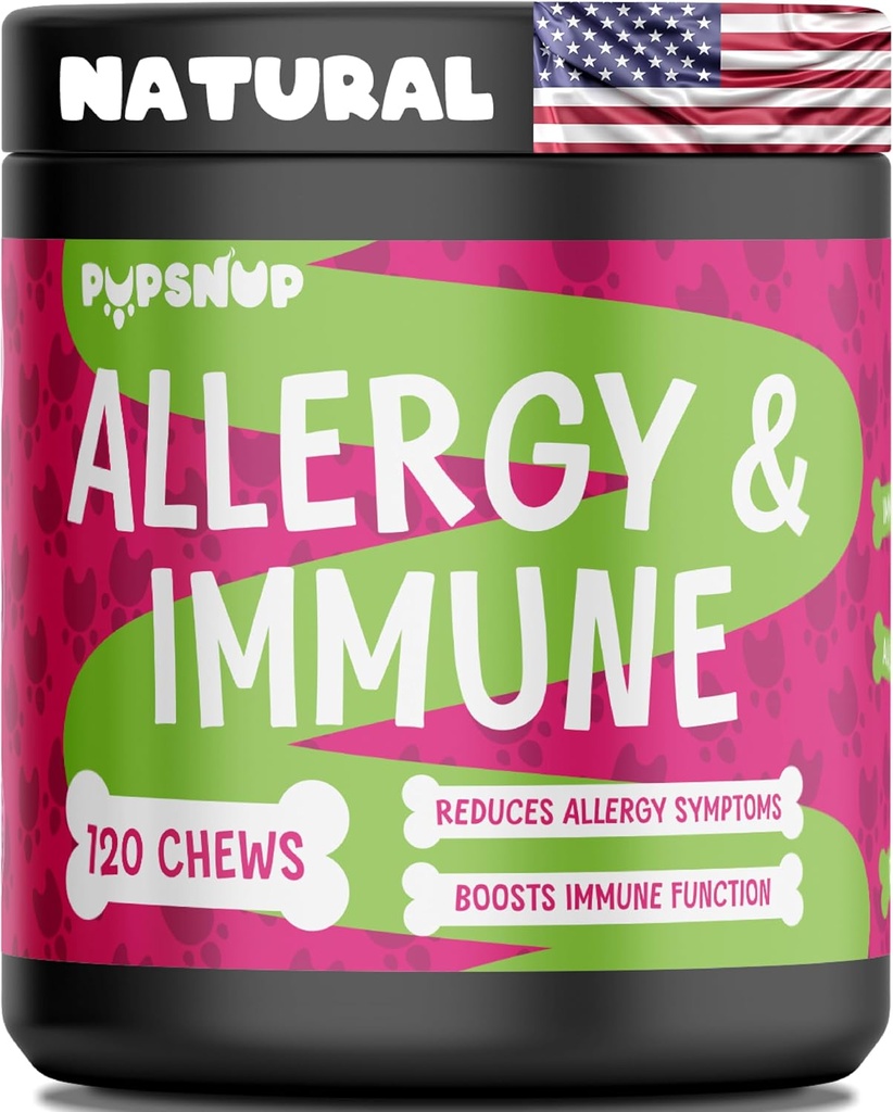 PupSnup- Allergy & Immune Probiotics for Dogs- Dog Allergy Chews, Seasonal Allergies, Skin and Coat Supplement 120 Soft Chews- Made in USA