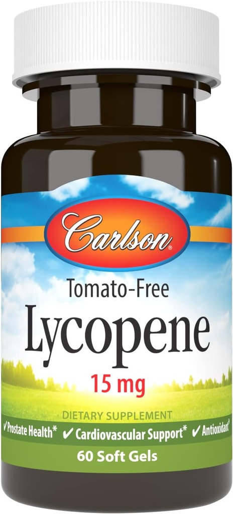Carlson - Lycopene, 15 mg, Tomato-Free, Salud de la próstata " , Bienestar óptimo, 60 Softgels