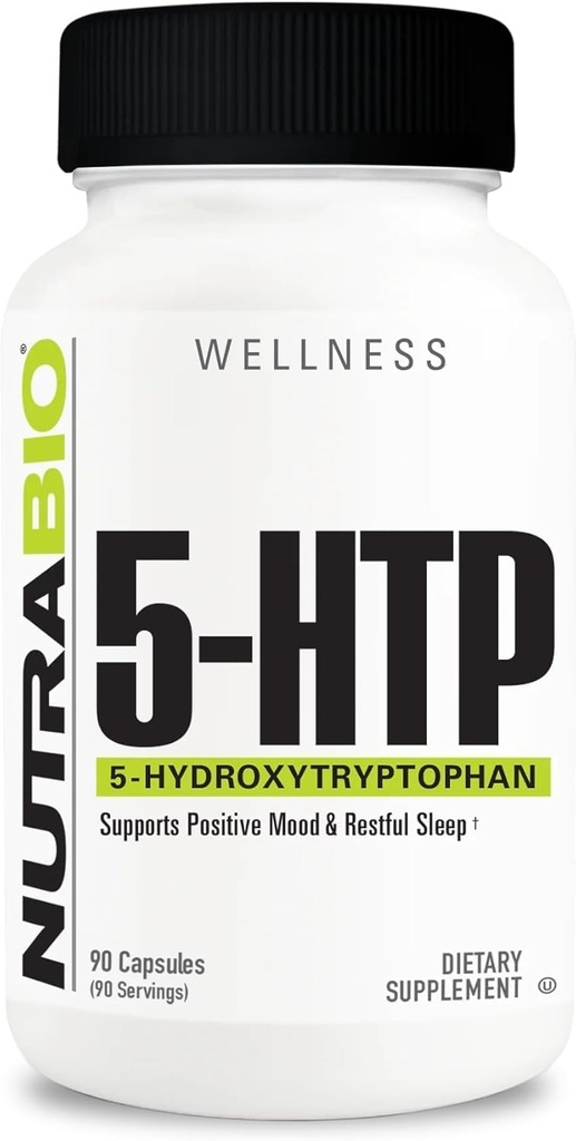 NutraBio 5-HTP Suplemento, 200mg Capsules- Mayo Ayuda Apoyo y Promover el sueño más saludable y sostenido, 90 cápsulas vegetales