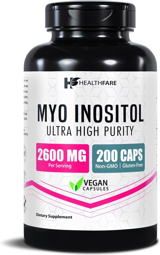 Healthfare Myo Inositol Supplement, 2600mg ← 200 Veg Capsules  Ultra Strength ← Healthy Ovarian Support for Women ← Vitamin B8 for Women
