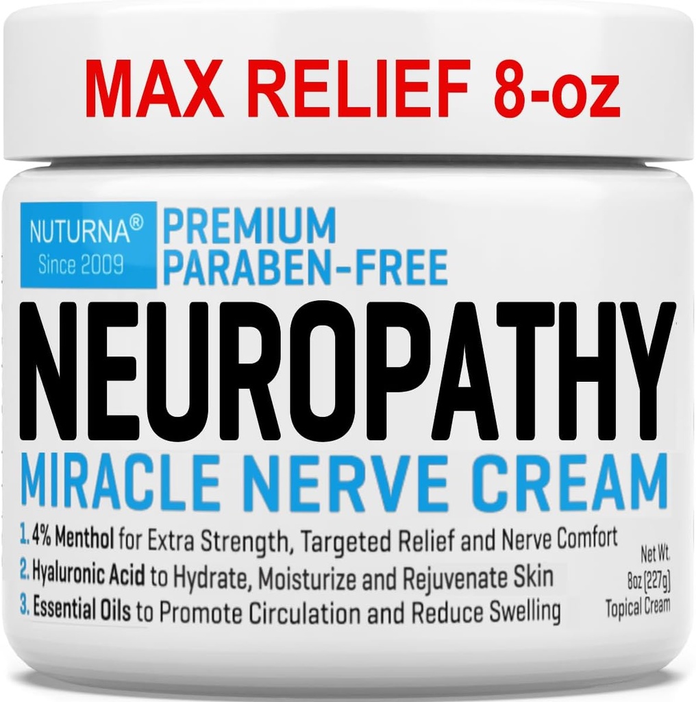 Neuropathy Nerve Relief Cream - Premium Nerve Cream 3X Action for Targeted Relief and Soothing Nerve Comfort - Maximum Strength with 4% Menthol, MSM for Feet Hands Legs Toes & Back - Super Large 8 Oz