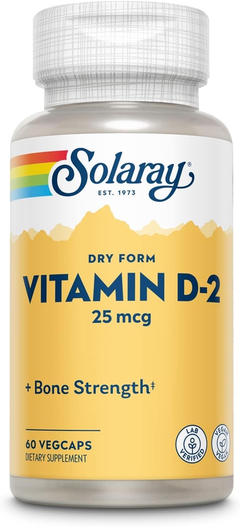 SOLARAY Dry D-2, Veg Cap (Btl-Plastic) 1000IU tención 60ct