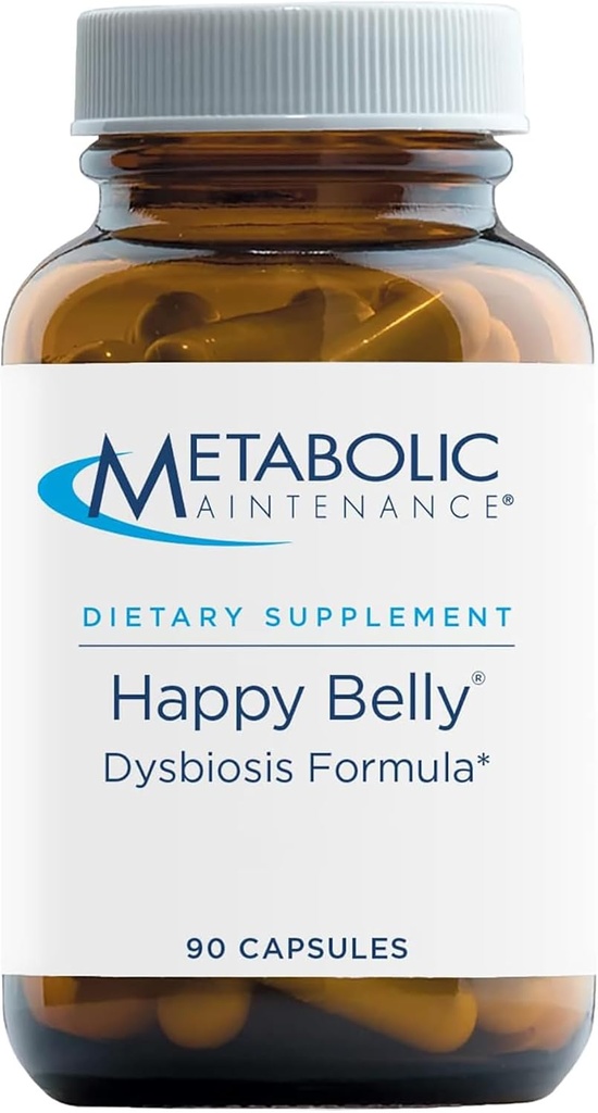 Mantenimiento metabólico Happy Belly - Gut, GI + Detox Soporte con ácido caprílico, nuez negra, hoja de oliva + suplemento de frambuesa - Ayuda Mantener la salud digestiva normal + equilibrio (90 cápsulas)