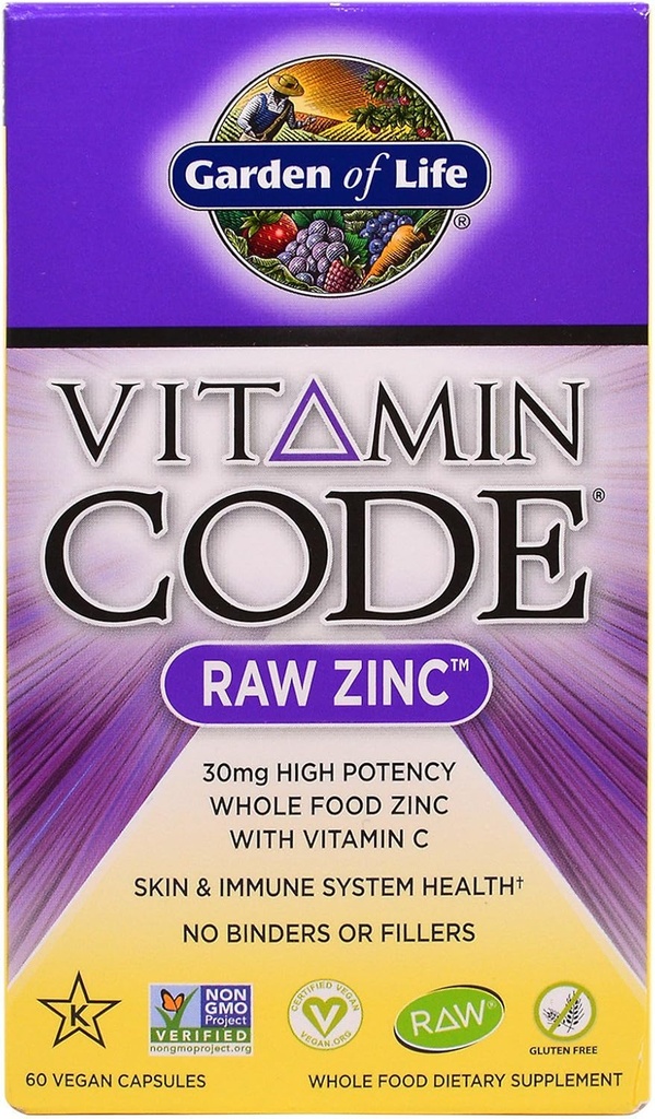 Jardín de vida, Código de vitaminas, Zinc crudo, 60 cápsulas vegetales