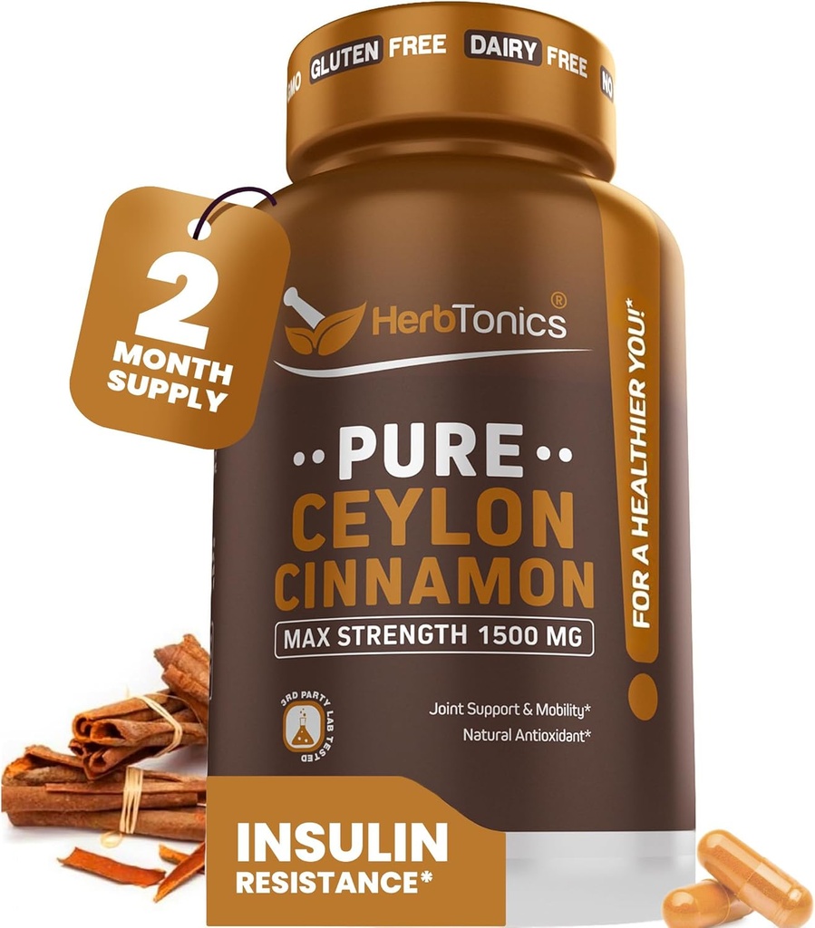Herbtonics Pure Ceylon Cinnamon Capsules Ø Sistema Immune, Healthy Weight Management Silencio Non-GMO, Gluten Free ← 1500 Mg - 120 Capsules