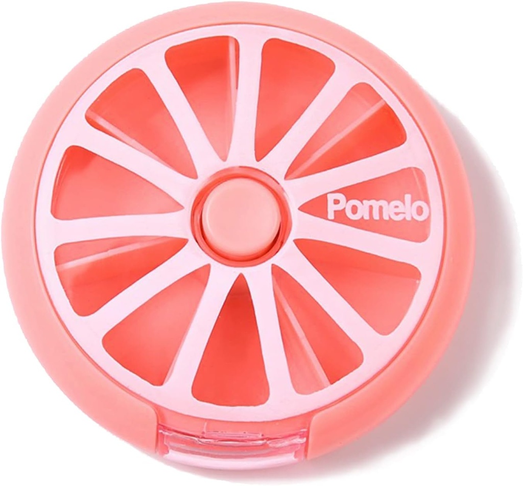 Pill Organizer Travel Pill Container 7 Compartments Weekly Pill Box Round Daily Cute Pill Pills Vitamin Fish Oil Supplements Container (Pink)