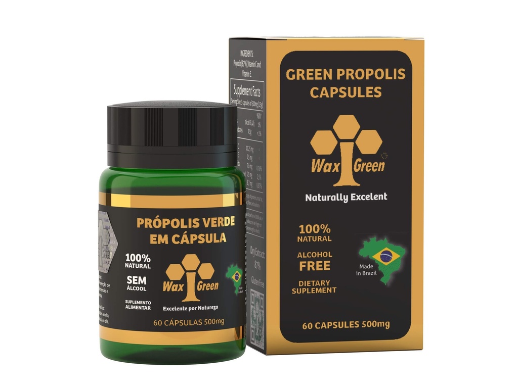 4 Paquetes de Wax Green Bee Propolis 500mg (60 cápsulas)