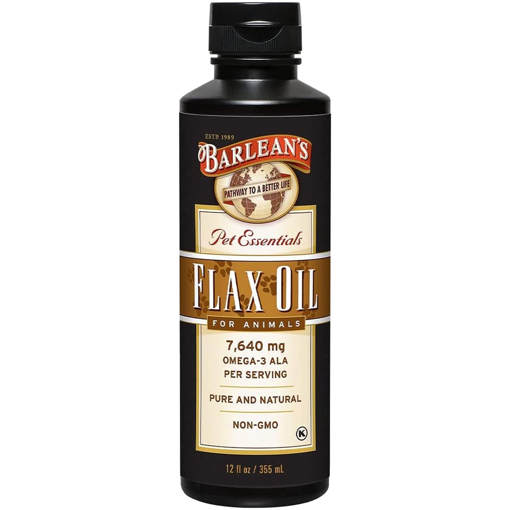 Barlean's Flaxseed Oil for Animals, Pet Essential Liquid Omega 3 Fatty Acids Cat and Dog Oil Supplements for Skin and Coat, Omega 3 for Dogs, Cats and Other Pets, 12 oz