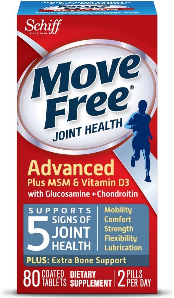 Move Free Advanced Plus MSM y Vitamina D3, 80 tabletas - Suplemento Conjunto de Salud con Glucosamina y Condroitina (Pack of 3)