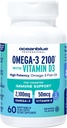 Oceanblue Professional Omega-3 2100 con vitamina D3 – 60 ct – Triple Strength Burpless Fish Oil Supplement with High-Potency EPA, DHA, DPA y Vitamina D3 – Wild-Caught – Orange Flavor (30 Servings)