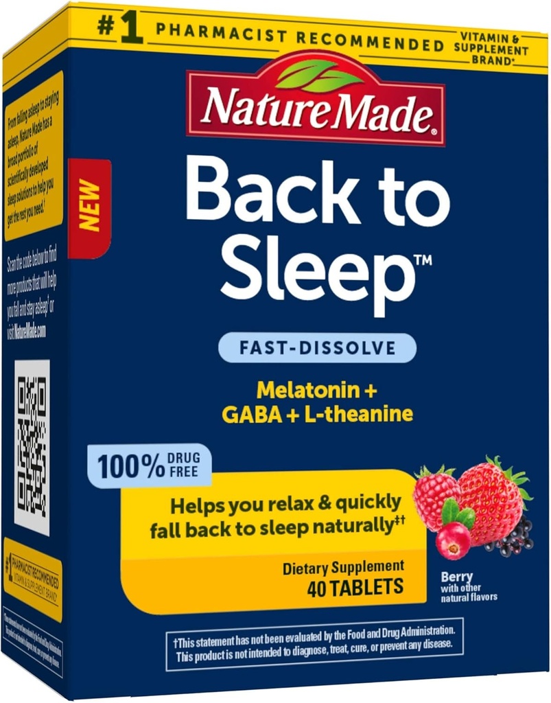 Naturaleza Hecha de vuelta al sueño, Melatonin Fast-Dissolve, le ayuda a caer de vuelta al sueño Naturalmente, L-Theanine y GABA para ayudar a relajar y calmar su mente, 40 tabletas