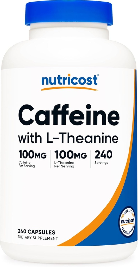 Nutricost Caffeine con L-Theanine, 100 mg de Cada, 240 cápsulas, 240 Serviciones - No GMO y Gluten Gratis