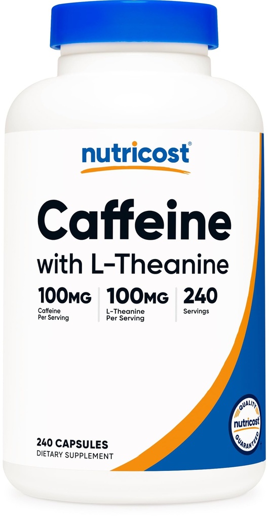 Nutricost Caffeine con L-Theanine, 100 mg de Cada, 240 cápsulas, 240 Serviciones - No GMO y Gluten Gratis