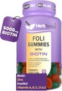 Herbtonics Foli Biotin Gummies with Hair Vitamins TENIDO Hair Growth Supplement for Women &amp; Men TEN Hair, Skin and Nails Vitaminas Gummies sin azúcar para las mujeres