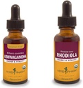Herb Pharm Ashwagandha & Rhodiola Extracts for Energy, Vitality, Endurance &amp; Stamina, Alcohol-Free Glycerite & Organic Cane Alcohol, 1 Oz Cada uno