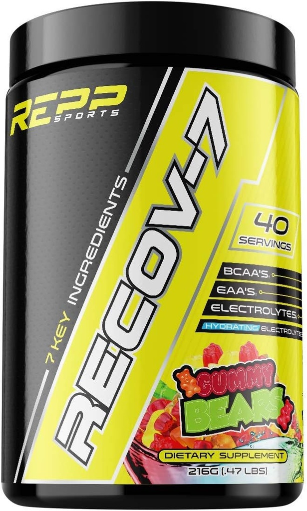 REPP Sports Recov-7 Full Spectrum EAAs y BCAAs ← Recuperación Avanzada y Reposición de Glycogen para el Trabajo Intra (Gummy Bear, 40 Servings (216g))