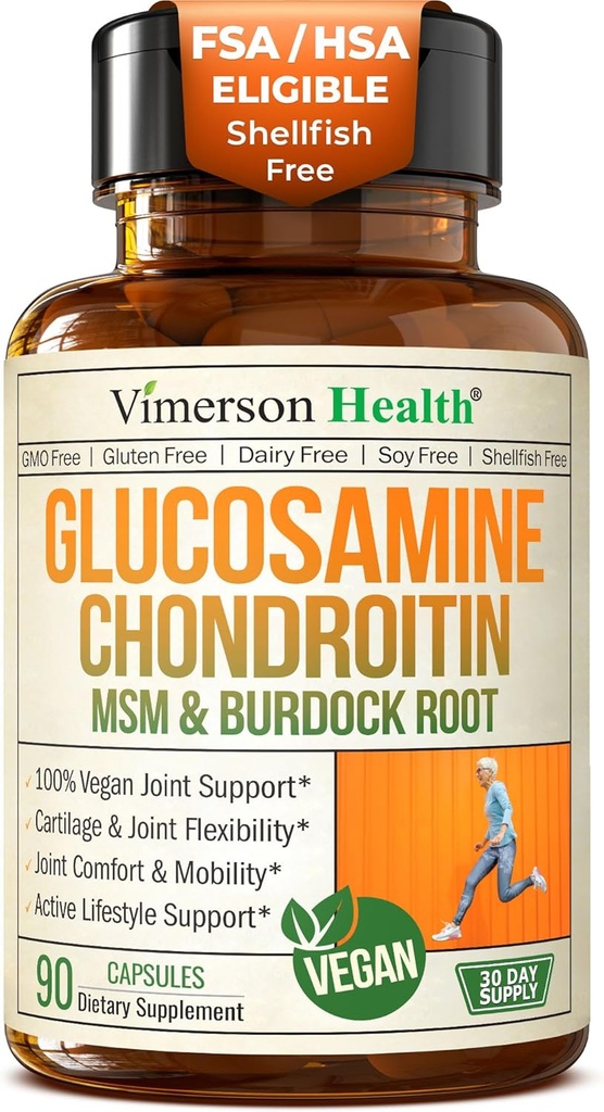 Glucosamina Chondroitin MSM – Suplemento de Apoyo Conjunto para Mujeres y Hombres con Sulfato de Glucosamina 1500 mg, Condroitina y MSM – para el cartílago, salud conjunta y flexibilidad – 90 cápsulas, Vegan