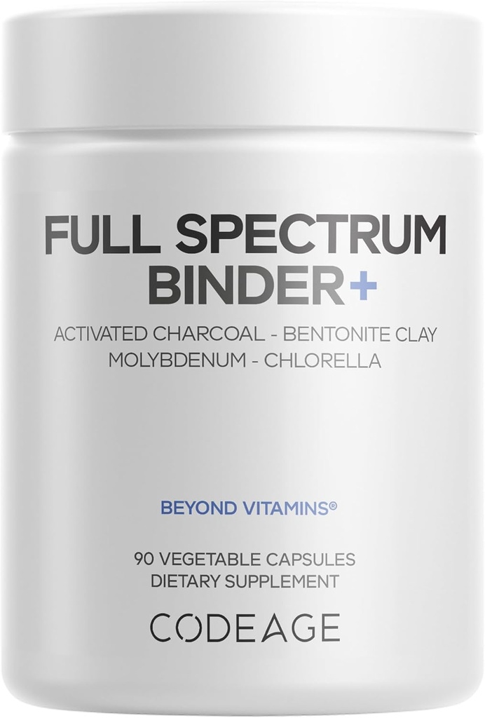 Codeage Binder + Suplemento de Binder Sistémico - Píldoras de carbón activadas, Pólvora mineral de arcilla bentonita, ácidos fúlvicos y húmedos, molibdeno, formas de carbono - 90 cápsulas