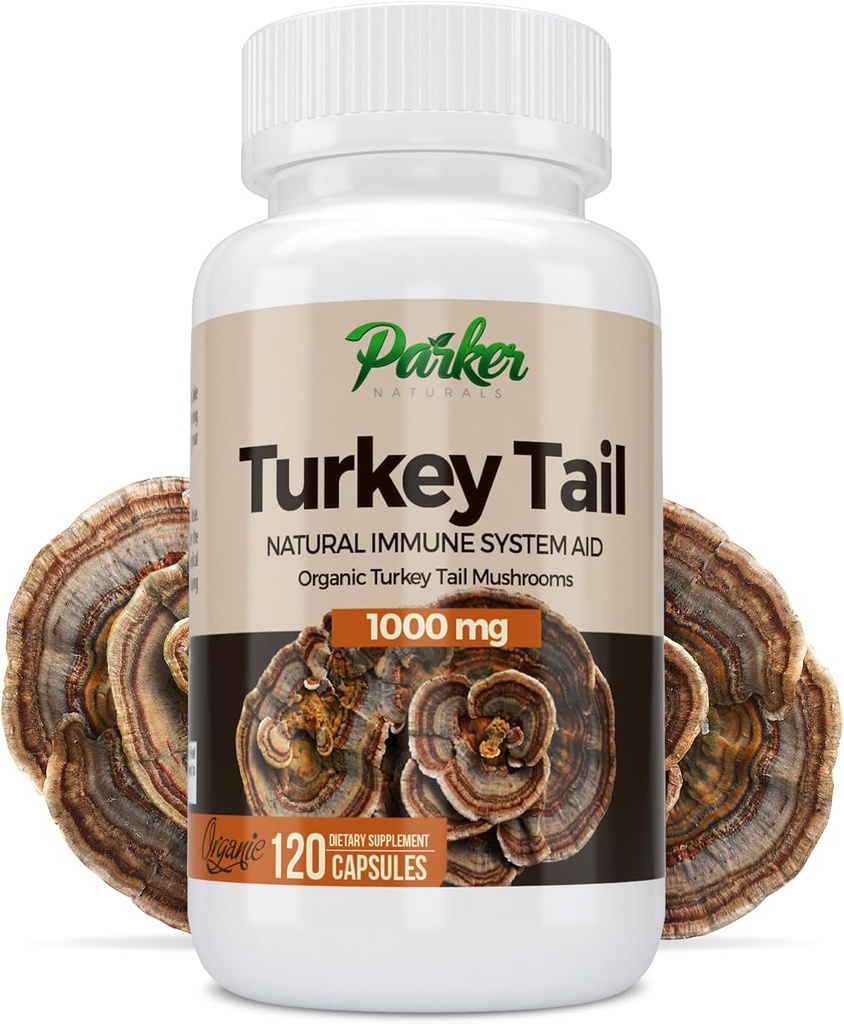 Parker Naturals Turquía Tail Mushroom Capsules - Suplemento orgánico de Mushroom para Immune System Health Support - 1000 mg Suplementos Premium de Mushroom - 120 cápsulas