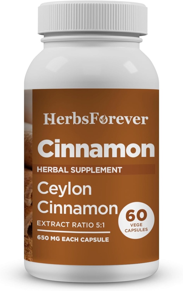 Herbsforever Ceylon Cinnamon Capsules General Wellness Support Suplemento High Potency 800 Mg Extract 60 Vege Capsules
