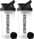 Utopia Home Protein Shaker Botella - (Pack of 2) 28-Ounce Botellas Shaker Para Mezclas Proteínas - Fitness Sports Classic Protein Mixer Botella (Clear/Black)