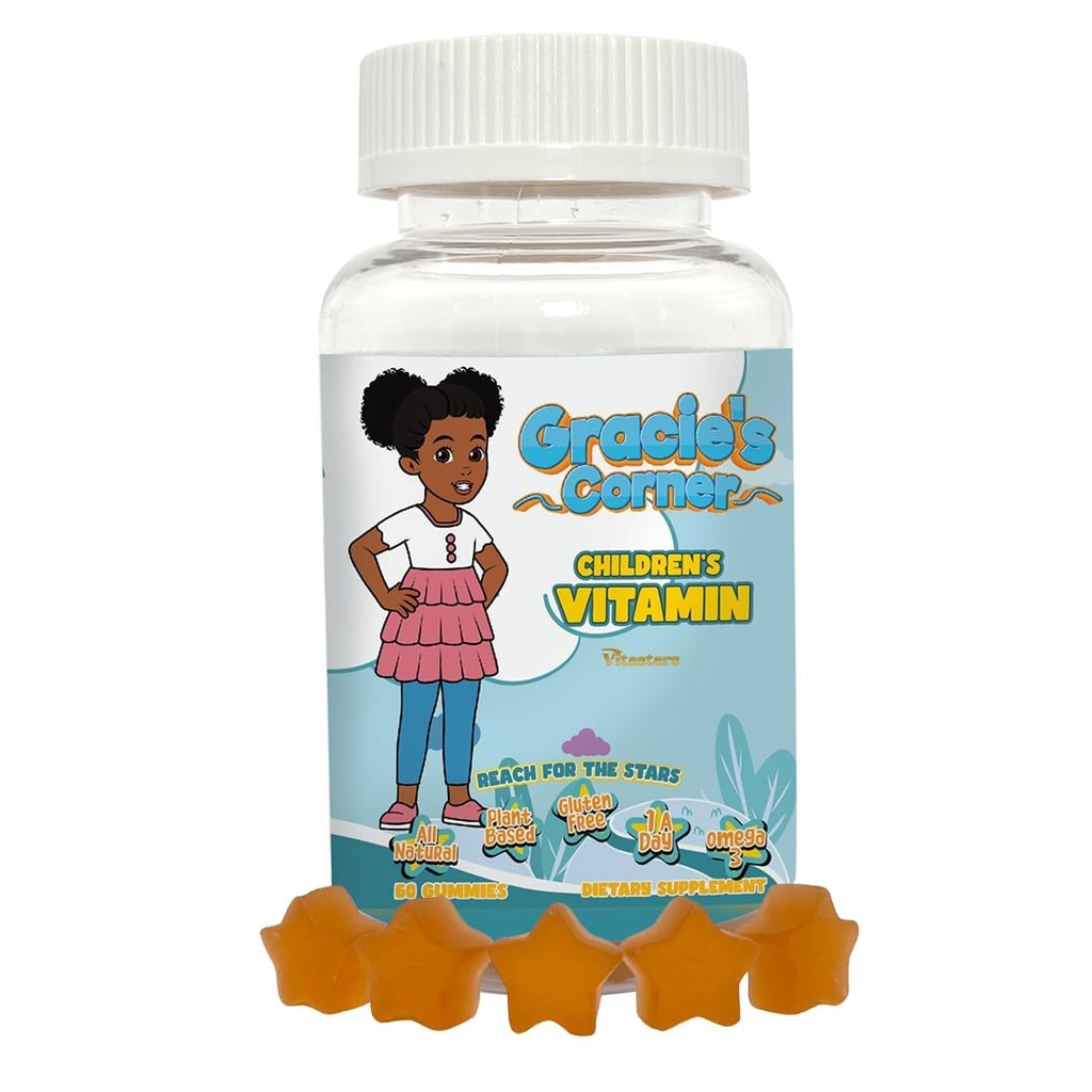 Gracie’s Corner Stars Kids Multivitamin Gummies with Omega 3 - Children’s Vitamins A, B, C, D - Star-Shaped Toddler Multivitamins, Plant-Based, Gluten-Free Kids Gummy Vitamins, 60 Conde