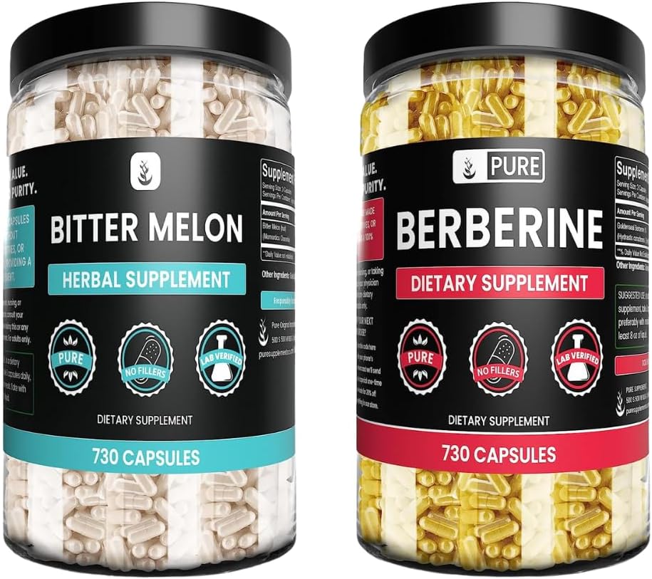 Ingredientes originales puros Berberina de Goldenseal &amp; Bitter Melon Capsules Bundle, (730 capsules) No Magnesium o Rice Fillers